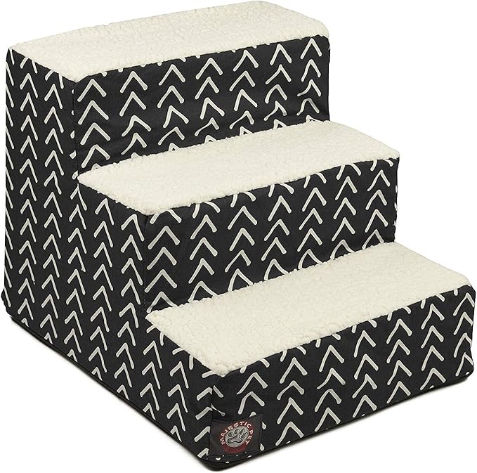 Majestic Pet 3 Step Portable Dog Stairs for Small Dogs to get on Bed Supports 250 lbs or Less – Dog Steps for High Bed with Machine Washable Cover –Pet Stairs for Cats Boho Arrow Black