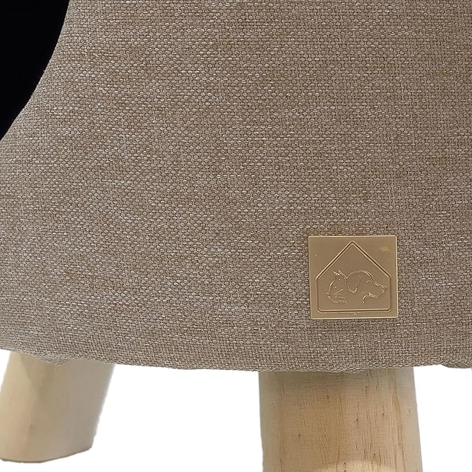 4 Cats & Dogs Wallie Stool – Plush Pet Stool & Bed with Wooden Legs, Cozy Cat Condo Furniture & Pet Nook Hideaway, Multipurpose Stool with Cozy Pads for Cats & Small Dogs, Tan