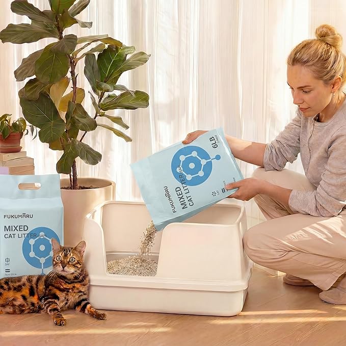 FUKUMARU Tofu Cat Litter, Super Ultra Absorbent, 12 LBS Clumping Cat Litter, Flushable, Natural, Lightweight, Dust Free, Quick Clumping, Low Tracking, Odor Control (6lb x 2 Packs)