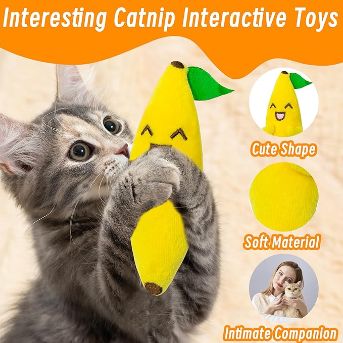 Seyezo Catnip Toys for Indoor Cats, 5 Pack Cat Toys for Cats, Fluffy Catnip Toys for Chewing Playing, Interactive Kitten Toys, Catnip Filled Kitty Chew Teething Toys, Cat Chew Toys, Vegetable,5 pcs