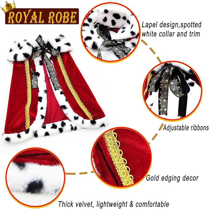 Cat King Cape Birthday Party Supplies, Lux Fur Red Dog Cloak for Halloween Christmas Costumes, Queen Prince Princess Cosplay Cats Kittens Apparel Birthday Decorations Outfits