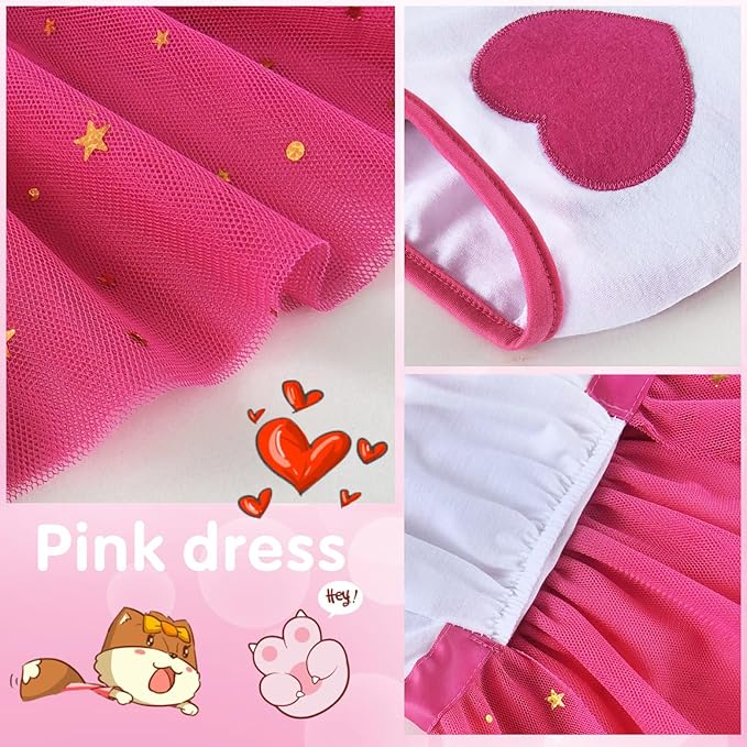 Idepet Spring Summer Pet Dog Cat Puppy Tutu Princess Dress Heart Printed Lace Dog Skirt Pet Apparel Dog Dress (Rose Red, XS)