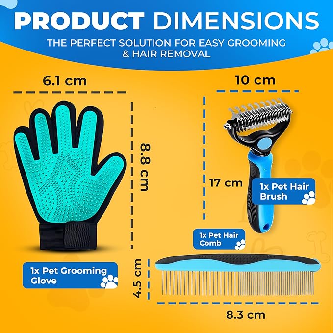 Pet Hair Removal Glove for Dogs & Cats – Dog Grooming Gloves for Shedding, Pet Hair Remover Glove – Pet Grooming Gloves, Cat Grooming Gloves & Cat Brush Glove (Glove + Brushes)