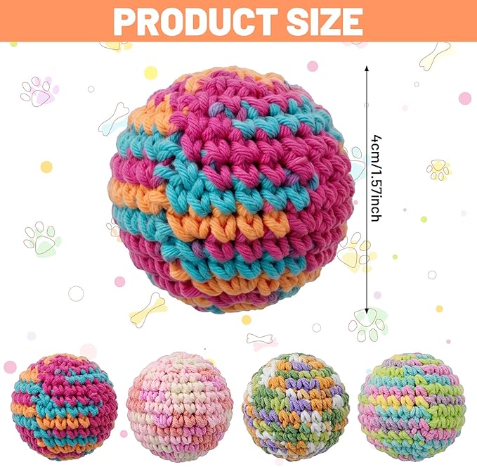 CIATBYYJ 4Pcs 1.57" Yarn Cat Toy Balls, Hand-Crocheted Yarn Cat Ball with Bell Inside, Kittens Chew Toys for Indoor Cats Kitty, Interactive Cats Nip Chew Toys for All Pet Breed