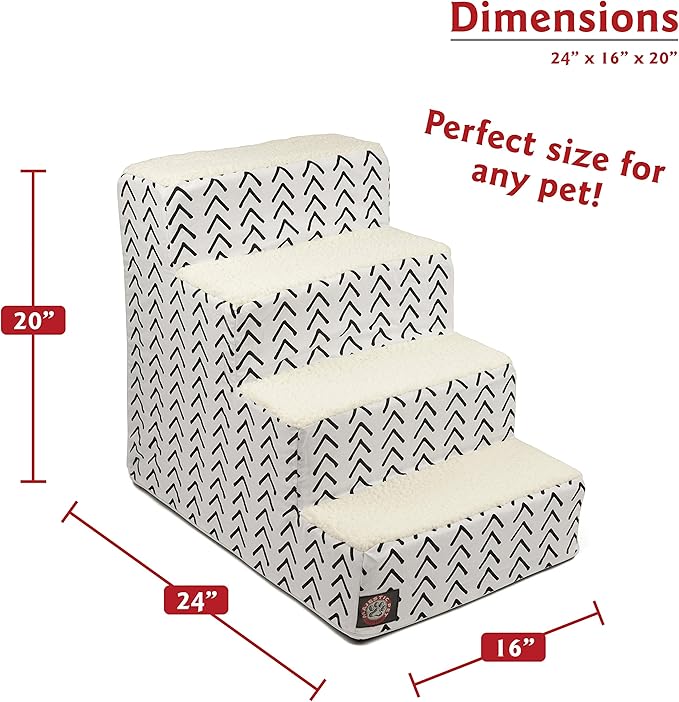 Majestic Pet Portable Pet Stairs | Soft Sherpa Steps Foam Feeling | Steps for Dogs & Cats | Dog & Cat Ramp | Indoor Only | Max Weight: up to 250 Lbs, 4 Step, Boho Arrow White/Black