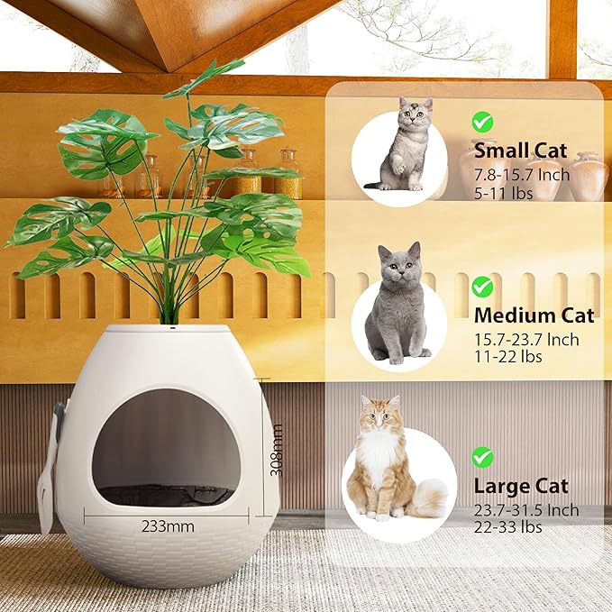 Eggloa6 Plant Litter Box, Hidden Cat Litter Box with Artificial Plants, DIY Litter Box Furniture (Light White)