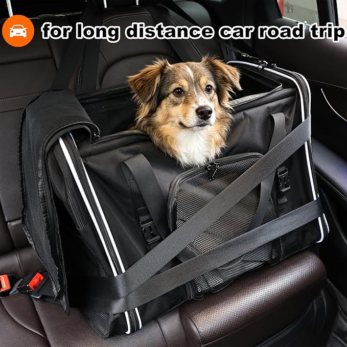 pidipiti 24 x 17 x17 Extra-Large Soft-Sided pet Carrier for 2 Cats / 1 Large cat, car Travel Kennel for Medium Dog,Long Distance Road Trip Transport cage with Litter Box.
