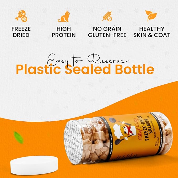 Freeze Dried Salmon Cat Treats | 100% Wild Caught Salmon Dog Treats, Grain- Free | High Protein, Single Ingredient Cat & Dog Food Toppers | No Additives or Preservatives | Tested in USA | 1.4 oz