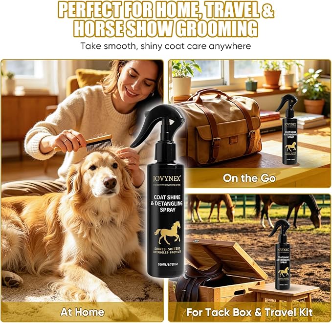 Dog Detangler Spray for Dogs & Horses, 6.76 Oz Mane and Tail Leave-in Conditioner for Long Coats, Helps Loosen Knots, Tangles & Mats, Smooths Frizz, Adds Shine, Fruit Scent
