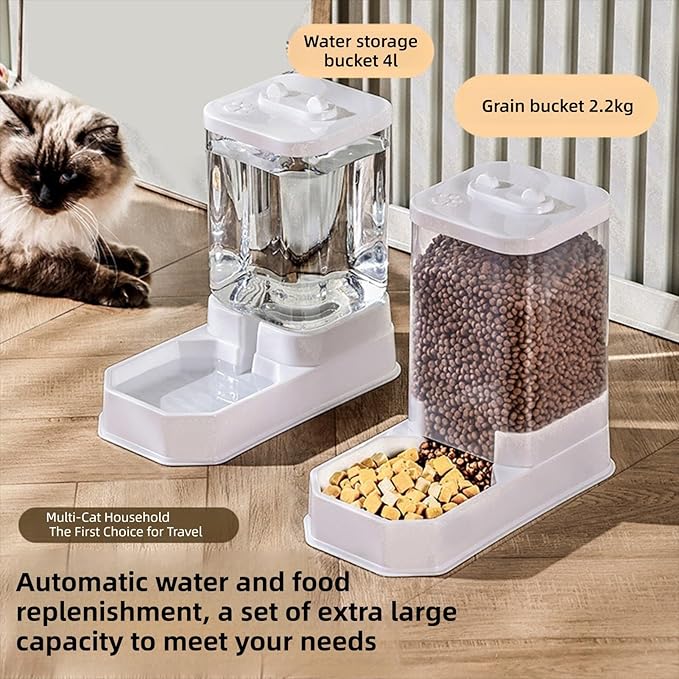 Pet Feeder and Water Dispenser, 4L 2.2KG Automatic Food Water Station for Cat Dog Anti Tipping PP Combo 29x15x26cm