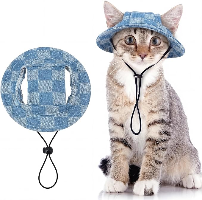 QBLEEV Cat Hats for Cats Only, Sphynx Hat with Ear Hole, Kitten Headwear Mini Sun Sombrero Caps, Summer Cat Cowboy Hats, Pet Chihuahua Sunscreen Baseball Outdoor Climbing Cap Birthday Party