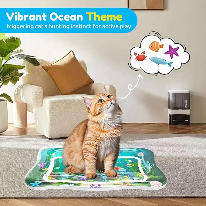 Interactive Cat Toy for indoor Cats, Upgraded Cat Water Mat with Fish, Thickened 0.7mm Cooling & Heating Water Bed Pad, Enrichment Stimulating Water Sensory Play Mat for Bored Adult Kitten Cats