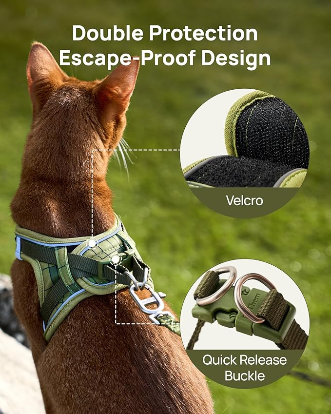PetThem Upgraded Cat Harness and Leash Set - Step-in Escape Proof Adjustable Cat Harness, Comfortable Soft Lightweight, Reflective Harness for Walking, Travel, Camping (Growling Crocodile, L)