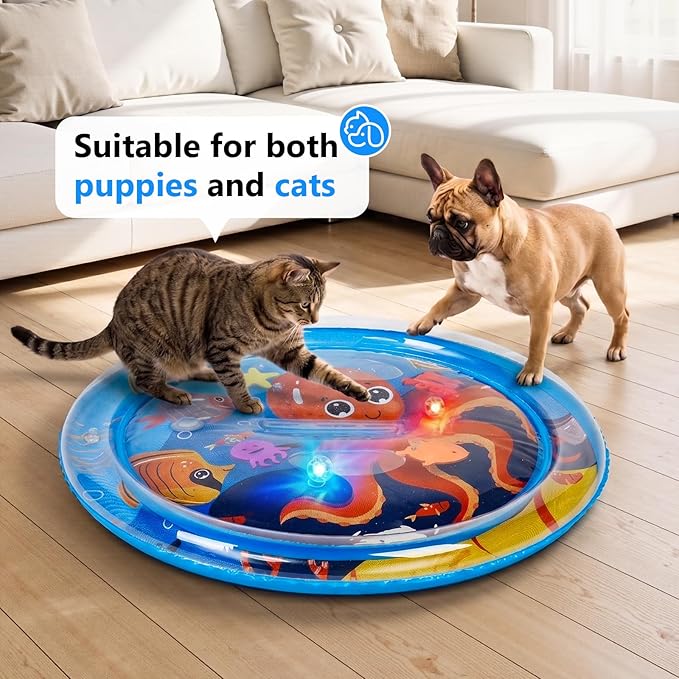 Thickened Cat Water Sensory Play Mat with 2 Attractive Balls, Cat Water Bed Toy for Cats Dogs Kittens Puppies Pets