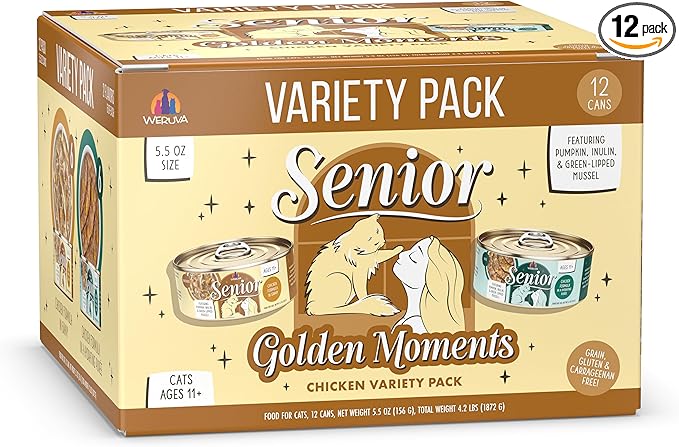 Weruva Senior Cat Food, Golden Moments Variety Pack, 5.5oz Can, Pack of 12