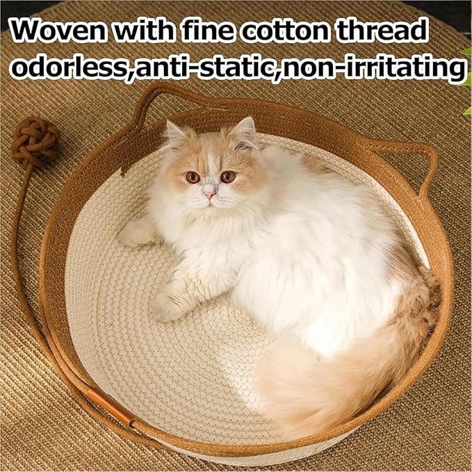 Instinct Basket, Stimulicat Cat Bed, Stimulicat Cat Bed Rope Cotton with Cushion, Eliminates Bed Rejection Round Pet Basket, Boho Catbed for Cats Handwoven Scratchable Breathable Weave (Small-B)