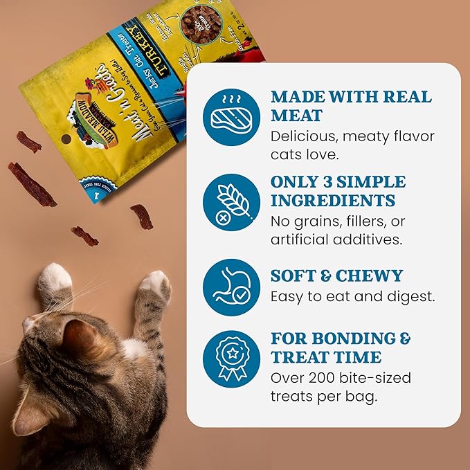 Cat Treats - Meat 'N Greets - Soft Jerky Treats with Real Meat, High Protein, Grain-Free, Perfect for Training & Rewarding, All Natural Snacks for Cats - Turkey Flavor