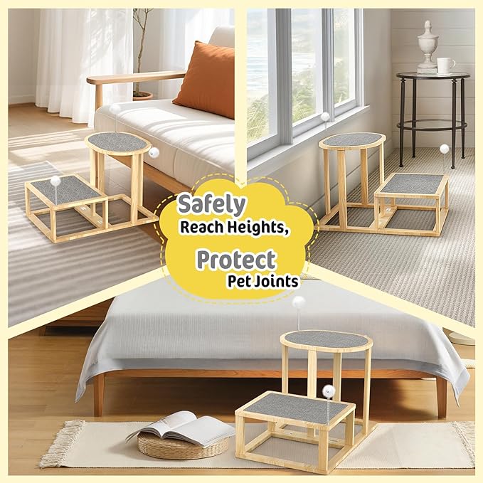 Pawaboo 16.9in Cat Tree Tower, 2-Level Cat Scratch Post with Scratching Mats, Cats Teasers & Hanging Ball, Cats Tree for Indoor Kittens, Natural Wooden Scratcher Beds & Furniture for Kitties