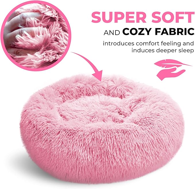 Whiskers & Friends Cat Beds for Indoor Cats, Fluffy Calming Donut Cat Bed, Small Dog Bed Washable - Orthopedic Soft Plush Pet Beds Sized for Kitten to Large Cats & Puppy to Small Dogs - Gradient Pink