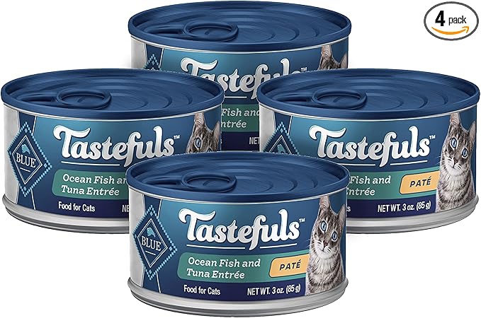 Blue Buffalo Tastefuls Natural Wet Cat Food Cans, Paté Style, Ocean Fish and Tuna Entrée 3-oz Cans (Pack of 4)
