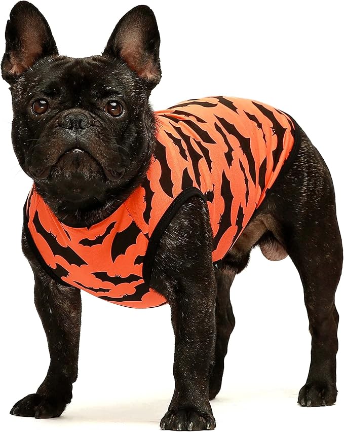 Fitwarm 100% Cotton Halloween Dog Clothes Scary Bat Dog Costumes Doggie Shirts Puppy Shirt Pet Vest Tank Top Cat Tee Orange Medium
