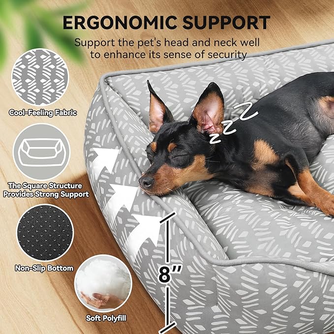 Zerbuger Rectangle Cat Dog Bed for Large Medium Small Pets Indoor Outdoor Machine Washable Sleeping Sofa Non-Slip Bottom Soft Puppy Bed Durable Orthopedic Calming Pet Cuddler (Medium, Grey Pattern)