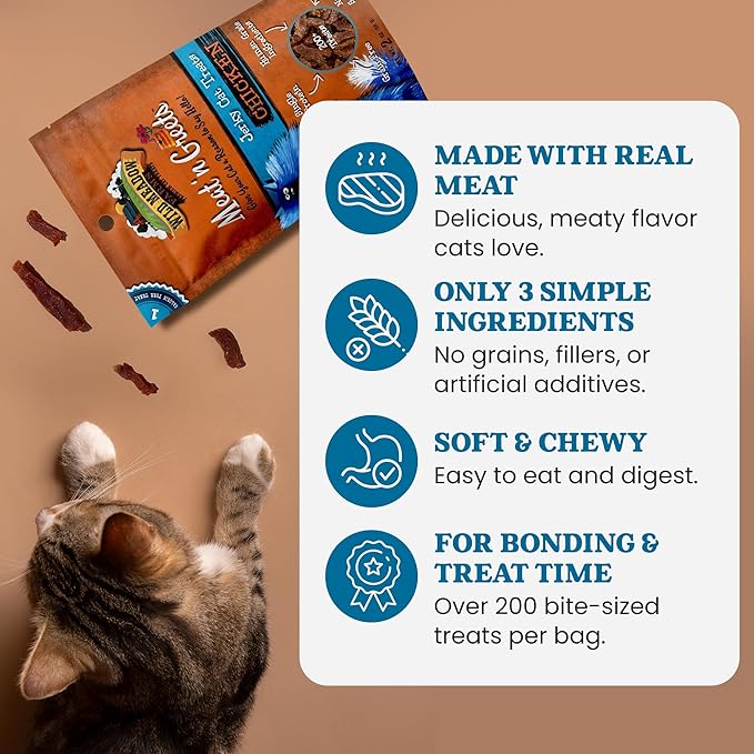 Cat Treats - Meat 'N Greets - Soft Jerky Treats with Meat, Perfect for Training & Rewarding, Snacks for Cats - Chicken Flavor