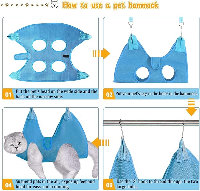 JIURUN Dog Grooming Hammock Harness (S), Dog Sling for Nail Trimming, Hanging Harness Holder for Nail Clippers, Pet Comb Bat Costume Wings for Cats Dogs