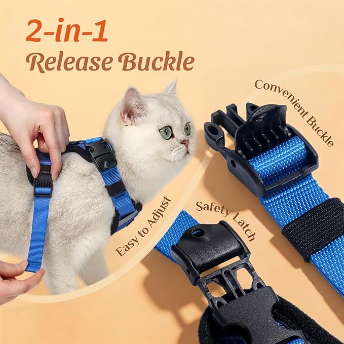 Dooradar Cat Harness and Leash Set, Escape Proof Soft with 3 Adjustable Buckles, Comfortable Vest Easy to Wear Kitten Harness with Reflective Strip, Safe for Outdoor Walking, Royal Blue, XS