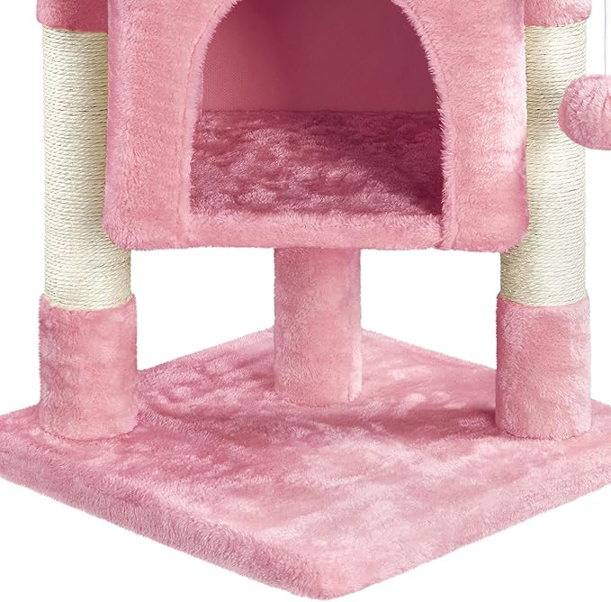 Topeakmart Cat Tree with Extra Large Plush Perch, Soft Cat Condo & Sisal-Covered Scratching Posts for Large Cats, Kittens Cats, 23.5 Inches, Pink