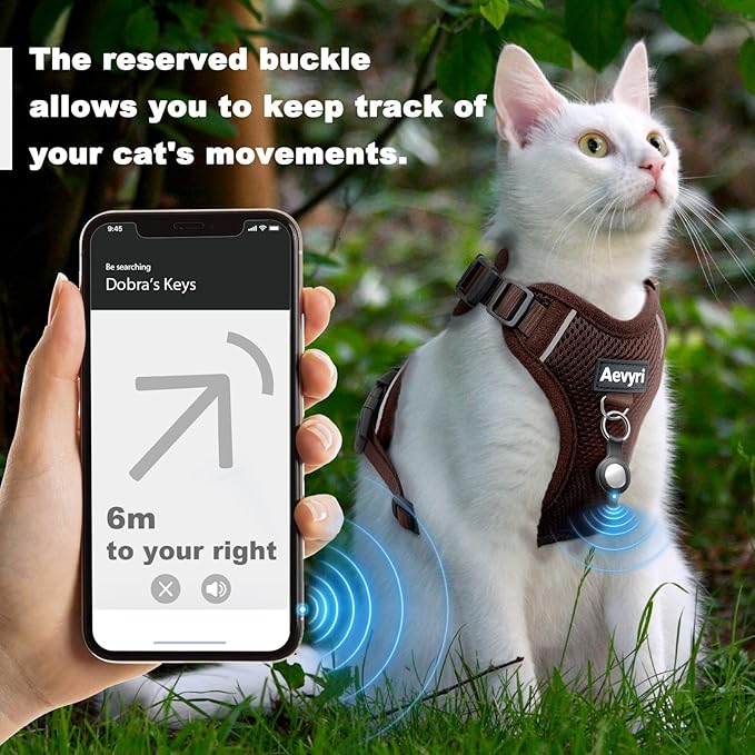 Cat Harness and Leash Set - Escape Proof Adjustable Cat Harness, Comfortable Soft Lightweight, Use Safe & Easy, Walking Travel Kitten Harness for Small Medium Large Cats, Brown, M