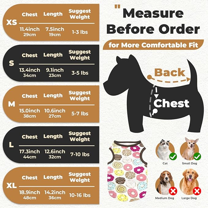 PETCARE Cartoon Dog Shirts for Small Dogs Cute Dog Clothes Brown Donut Tshirt Soft Cotton Puppy Pajamas Breathable Sleeveless Pet Tank Top Spring Summer Dogs Clothes for Chihuahua Yorkie Shih Tzu