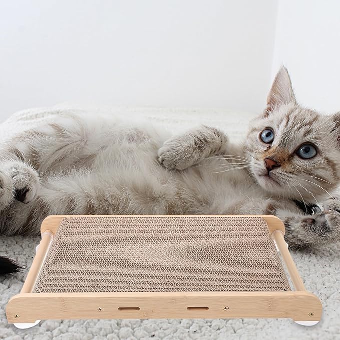 Cat Scratching Board and Lounge Bed Large Corrugated Cardboard Cat Scratch Mat with Frame Protecting Furniture and Playing