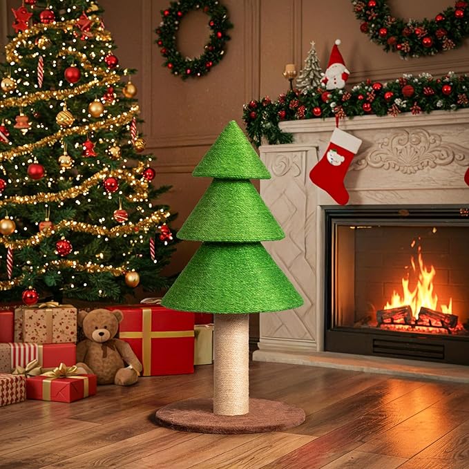 VINGLI 31.5in Christmas Tree Cat Scratcher for Indoor Cats, Large Cat Tree Tower with Sisal Scratching Post & Soft Fleece Base, Holiday Cat Scratcher Tree for Kittens & Adult Cats - Cat Furniture