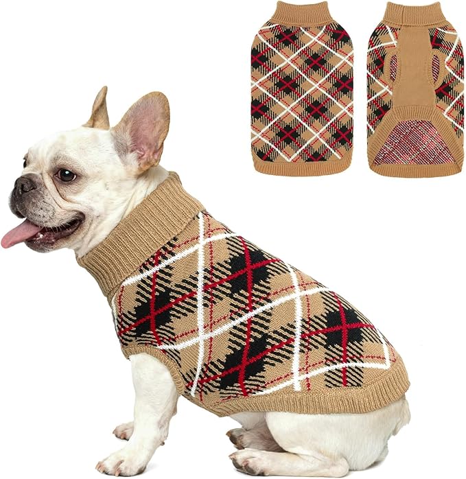 BEAUTYZOO Dog Sweater for Medium Dogs, Fleece Dog Knitted Pullover Sweater for Girls Boys, Fall Winter Warm Soft Turtleneck Puppy Clothes Apparel, Cold Weather Knitwear with Leash Hole, Beige M