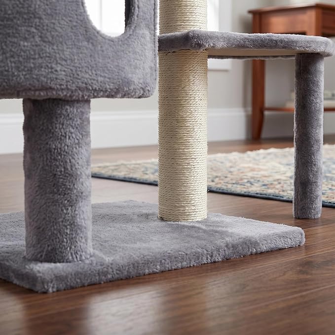 HUITREE 45in Cat Tree Tower with Big Condo for Indoor Cats,Cat Tower with Scratching Post,Scratching Board and Cat Toys,Multi-Level,Small Space,Transformer Cat Tree (Grey+)