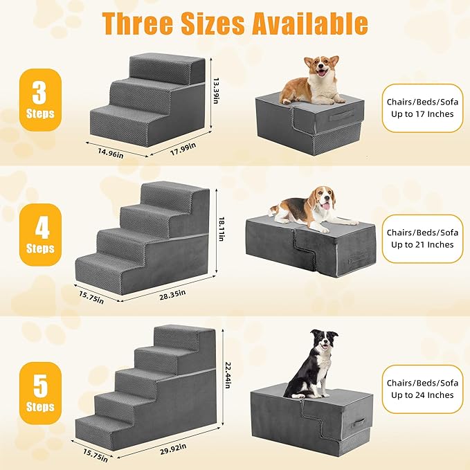 NEWBULIG 3-Step Dog Stairs, 13.5" H Dog Steps for Sofa and Chair, Non-Slip Sturdy Pet Steps for Small Dogs and Cats, Pet Ramp for High Bed Indoor