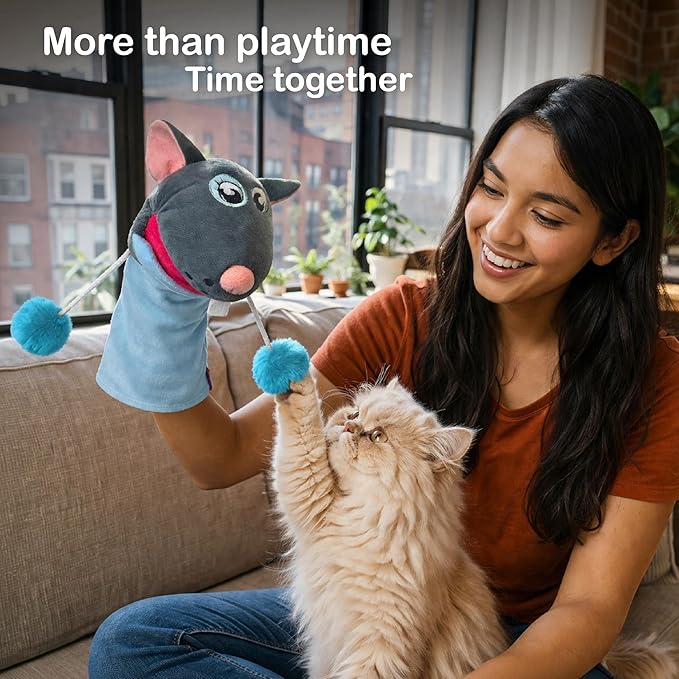 Pounce & Purr® Meow Mitt Wearable Cat Toy – Cat Wrestling Glove, “Pip S. Queek” Plush Mitten with Catnip & Silvervine, Crinkle Sounds & Dangling Arms for Bonding Play with Cats & Kittens (Mouse)