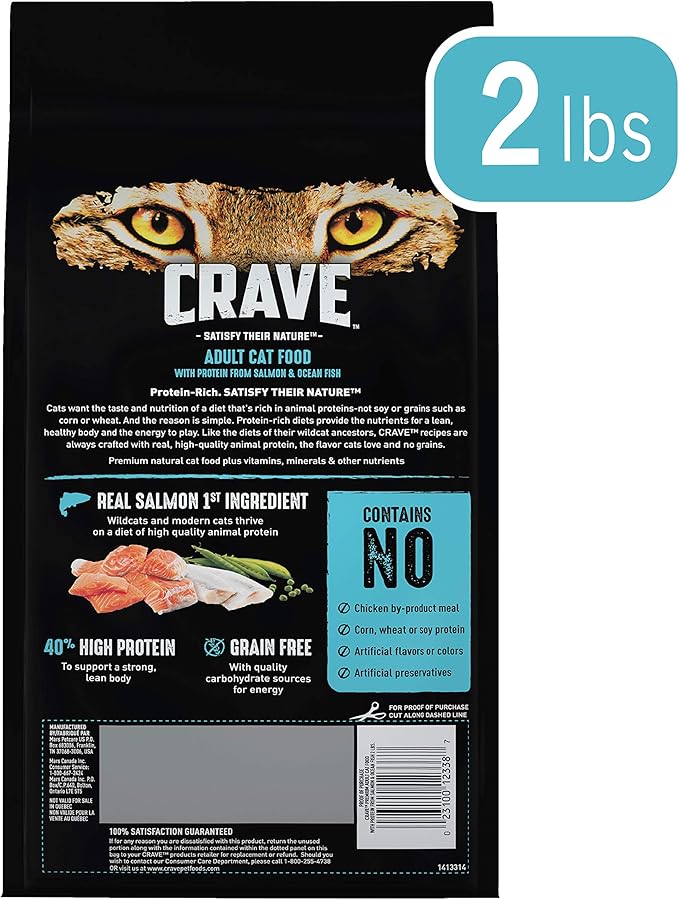 CRAVE Grain Free Adult High Protein Natural Dry Cat Food with Protein from Salmon & Ocean Fish, 2 lb. Bag