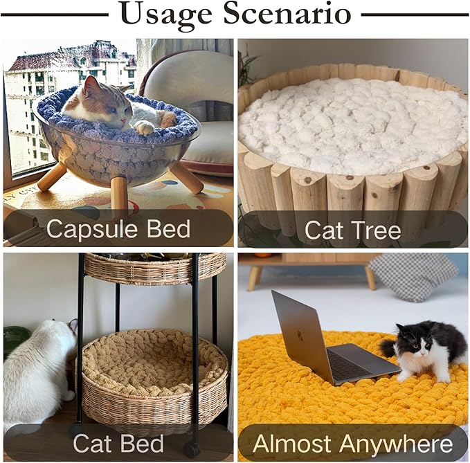 Cat Knitted Bed Mat, Extra-Soft Washable Warm Round Pads Cushions for Indoor Kittens, Cat Trees Towers, Perfect for Kneading and Sleeping (White,Medium)