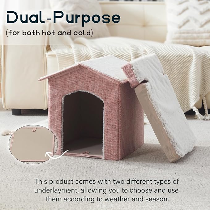 Cat Beds for Indoor Cats,Cat Houses,Cat Cave with Orthopedic Cushion,Foldable Cat Condos,Hideaway,Shelter,Pink Cat Tent for Small Dogs and Rabbit,Squirrel