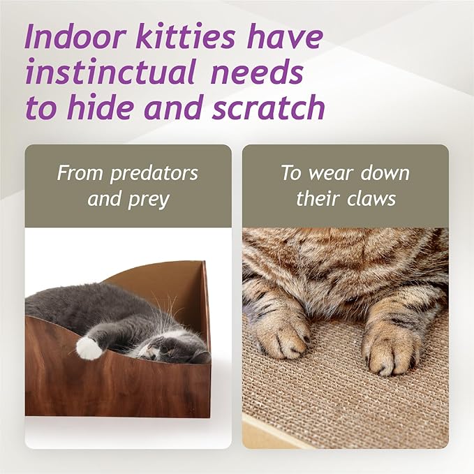 Necoichi Hideaway Cat Scratcher Box — Extra Large | Horizontal Scratch Pad + Lounger + Hideaway for Indoor Cats | 100% Recycled Cardboard, Chemical-Free