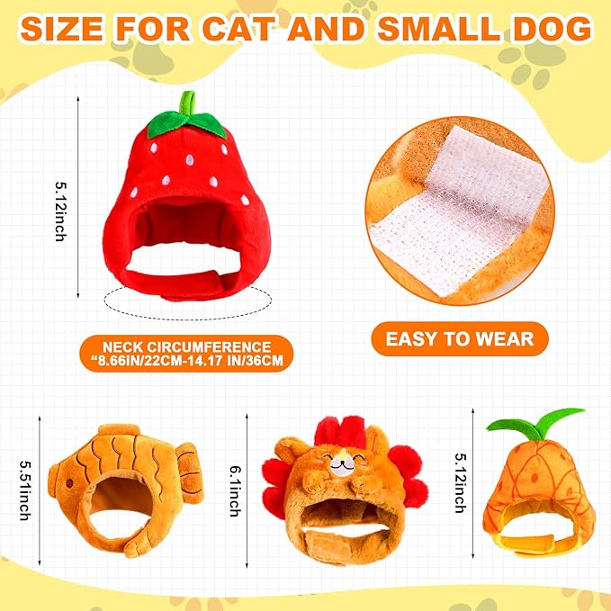 Reginary 10 Pcs Cat Hat Cat Costumes Animal and Fruit Shaped Hat Adjustable Accessory Headwear for Small Dog Puppy Kitten Pet Halloween Christmas Birthday Party Photo Prop (Style B)
