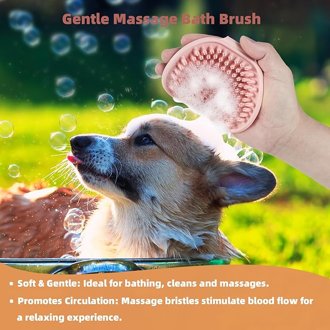 XAQMHSW 3PCS Cat & Dog Brush Set: Slicker & Deshedding Brush, Dematting Comb, and Bath Brush – Premium Grooming Tools for Shedding & Tangle-Free Fur (Pink)