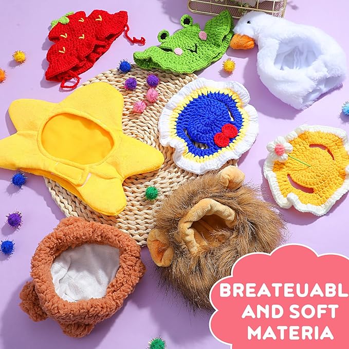 8 Pcs Cat Costume Hats, Cat Costume Halloween Bear Hat Outfit with Ears, Lion Pet Hat, Funny Pet Hats for Kitten and Small Dogs Puppy Party Christmas Easter Accessory Headwear