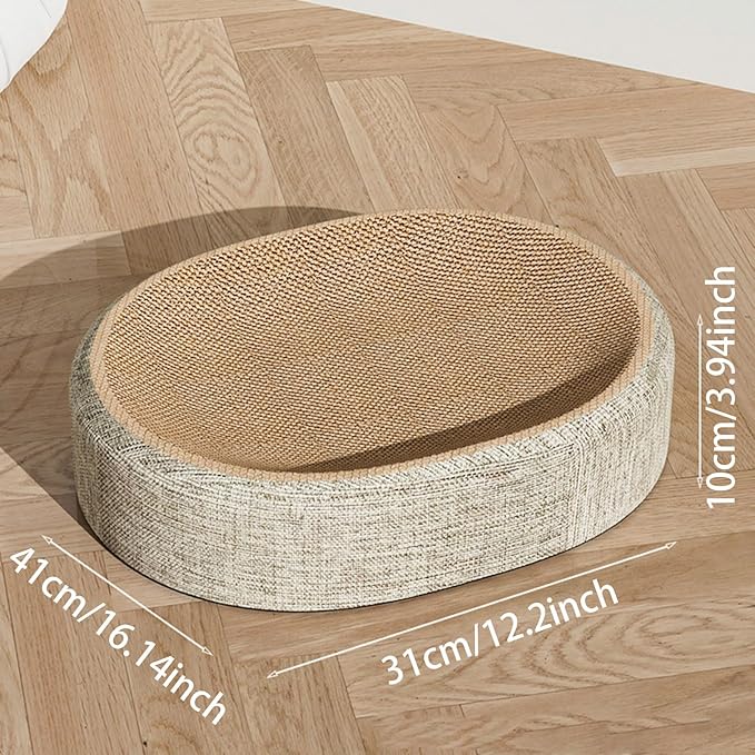 2025 2-in-1 Cat Scratching Bed, 16" Extra Large Scratcher Up to 20lbs, Durble Sisal Sleeping Mat, Resilient Scratching Mat, Oval Cat Scratch Pad, Cozy Sleep Surfce for Indoor Cats