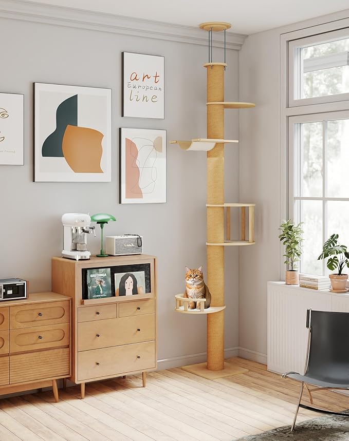 COZIWOW Floor to Ceiling Cat Tree, Tall Cat Tower with Lots of Scratching Posts, Designed for Large Cats, Indoor Cat Furniture Suitable for All Cat Sizes