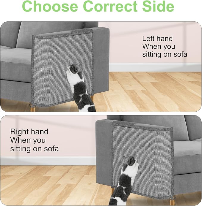 Cat Scratch Couch Protector,23.6" L*19.7" W Scratching Furniture Protector Pad,Cat Scratch Sofa Arm Sheild with Grey Natural Sisal for Protecting Couch Sofa Chair Furniture (Grey/Right Hand)