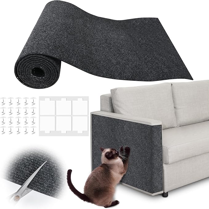 Cat Scratch Furniture Protector - 118" x 17" Trimmable Self-Adhesive Cats Claws Scratch Pads, DIY Cat Climbing Couch Protector for Scratch Post Cat Tree Replacement Indoor (Dark Gray)