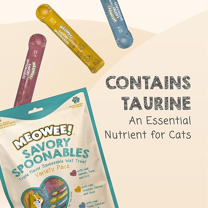 MEOWEE! Savory Spoonables Variety Pack, 12 Count Tube, Triple Flavor Squeezable Lickable Wet Treats for Cats with Built-in Spoon for Less Mess (Pack of 2)